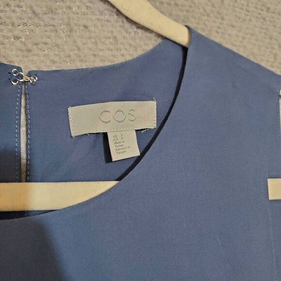 COS Women's Blue Asymmetrical Hem Knee Lenght Sleeveless Dress 2 - Picture 3 of 6